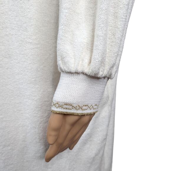 NWT Vtg 80s Leigh Karmitz Periphory I.Magnin White Gold Military Terry Robe SZ M - Picture 6 of 13